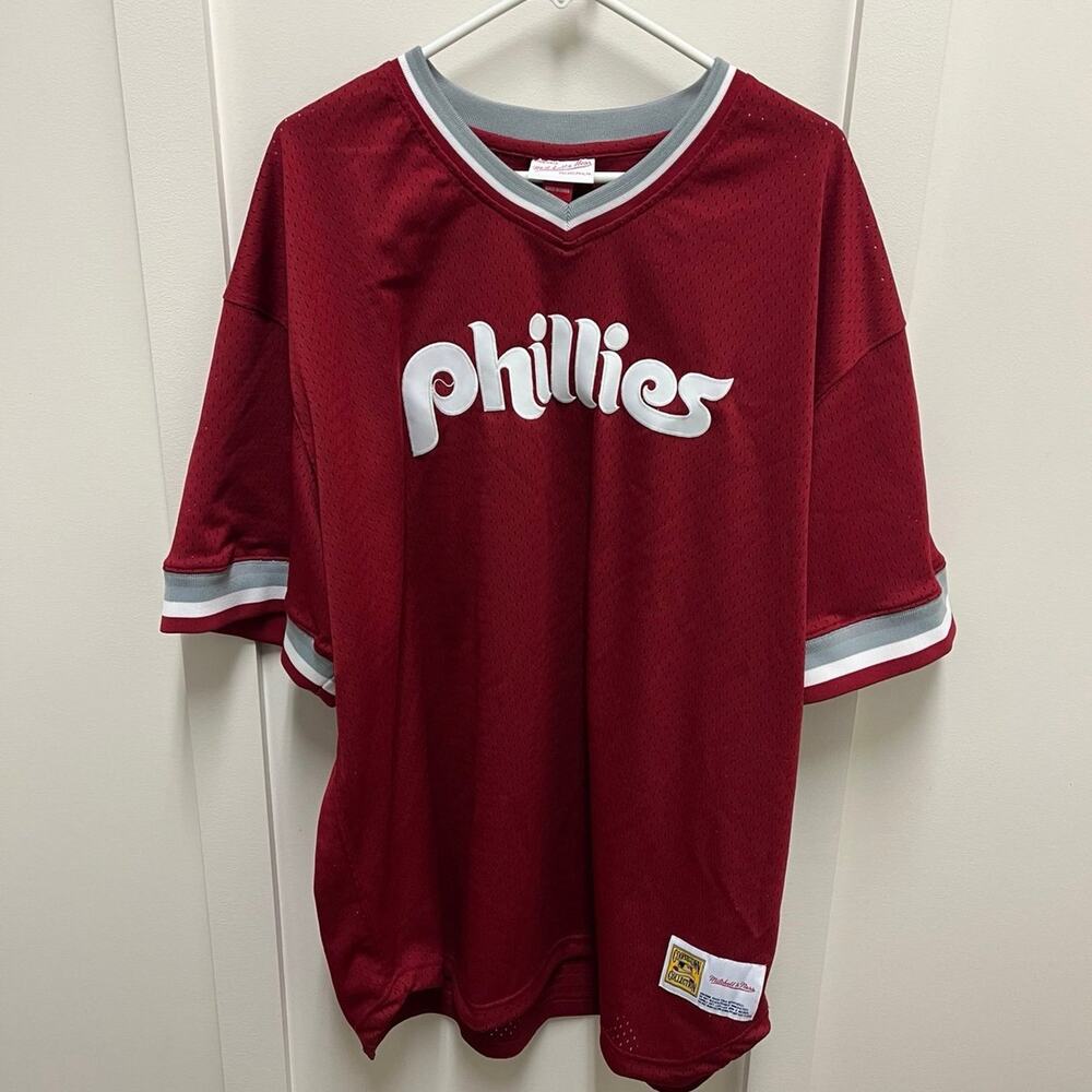 Mitchell and Ness Philadelphia Phillies Burgundy 1991 Batting Practice Jersey